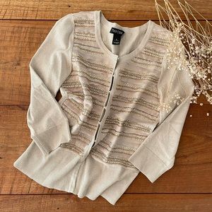 White House Black Market Embellished Gold Cardigan